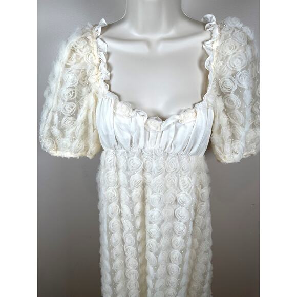 FOR LOVE & LEMONS Josey Rosette Puff Sleeve Bridal White Maxi Dress Size XXS - Picture 5 of 10